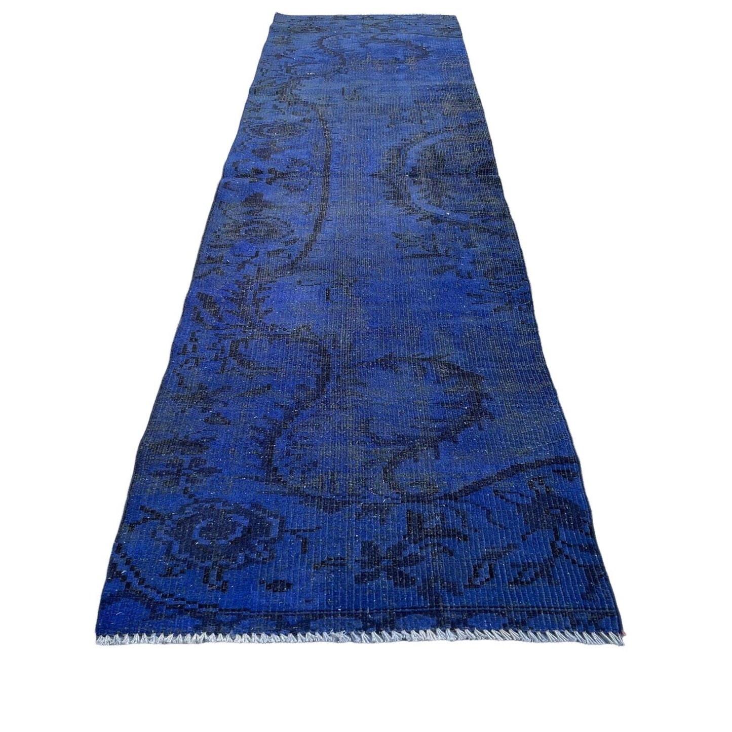 Distressed Overdyed Türkischer Teppich Läufer 253 x 73 cm Vintage Teppich Läufer