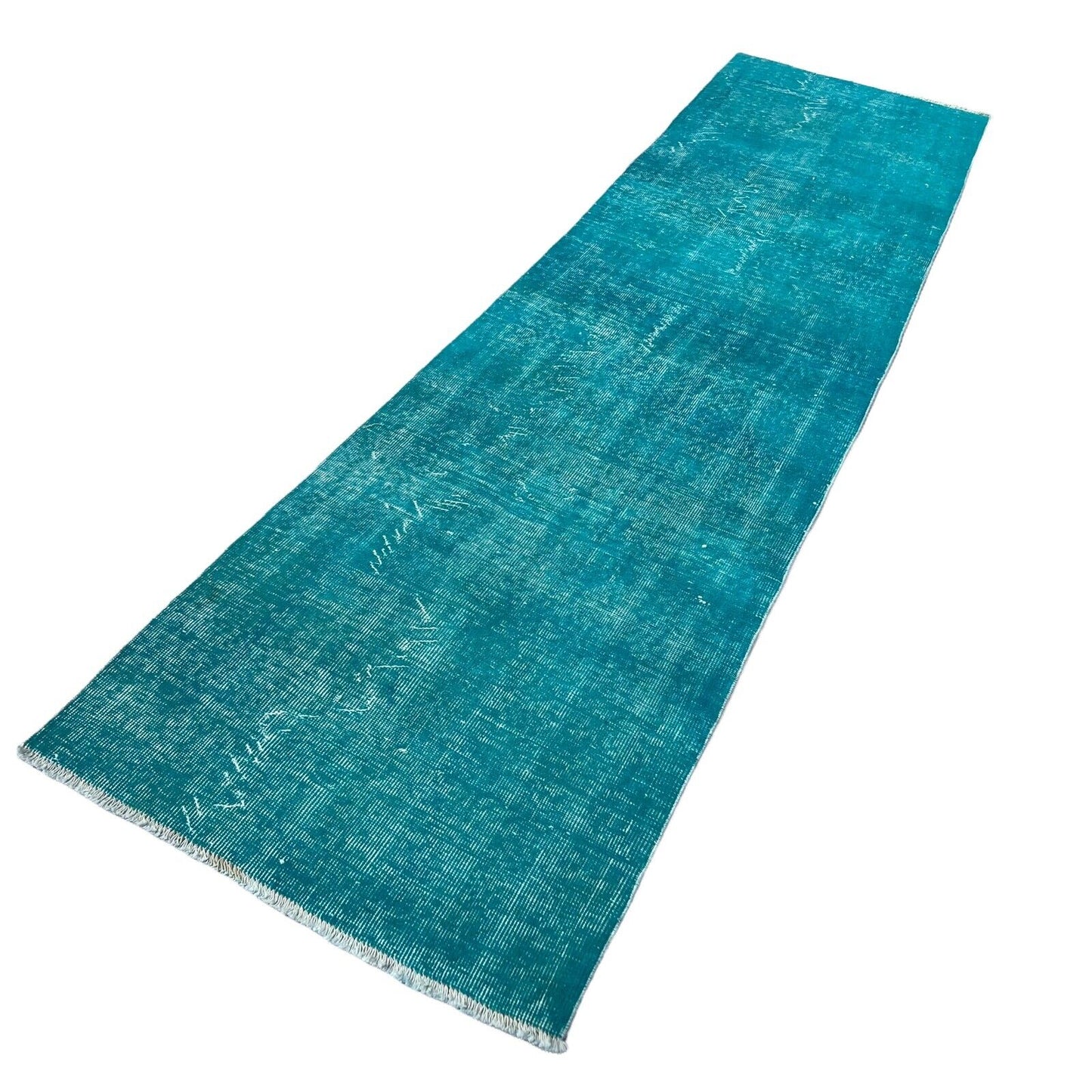 Distressed Overdyed Türkischer Teppich Läufer 305 x 80 cm Vintage Teppich Läufer