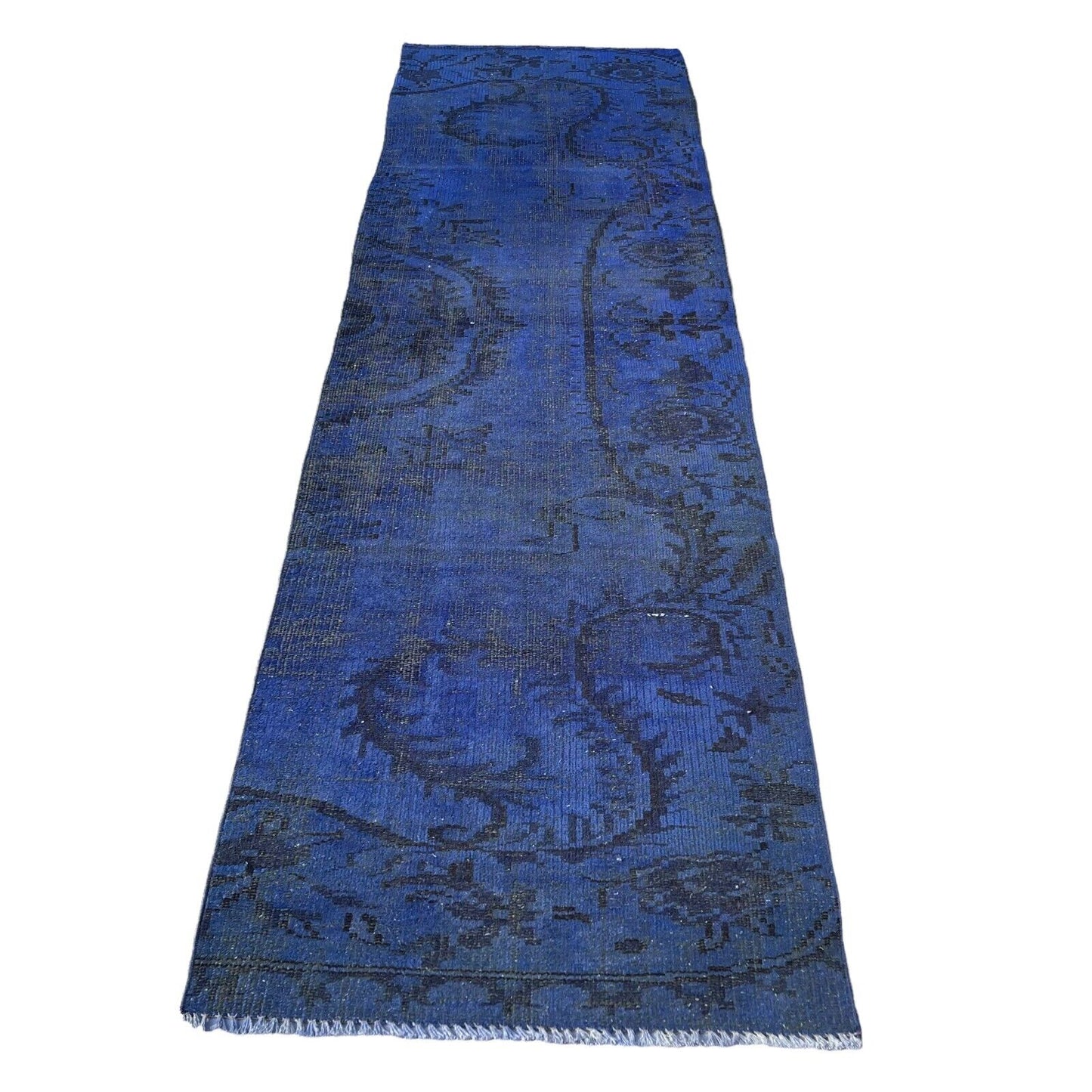 Distressed Overdyed Türkischer Teppich Läufer 253 x 73 cm Vintage Teppich Läufer