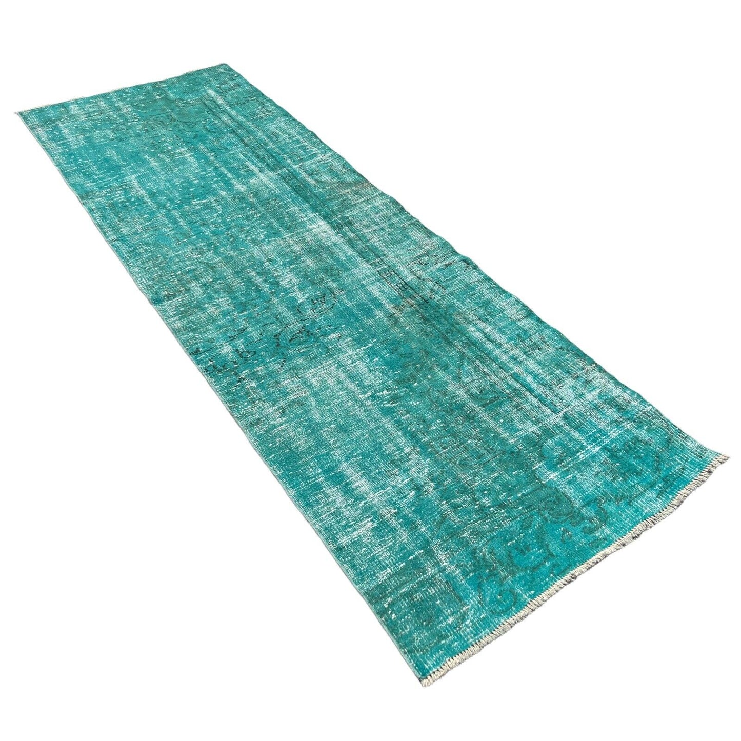 Distressed Overdyed Türkischer Teppich Läufer 265 x 90 cm Vintage Teppich Läufer