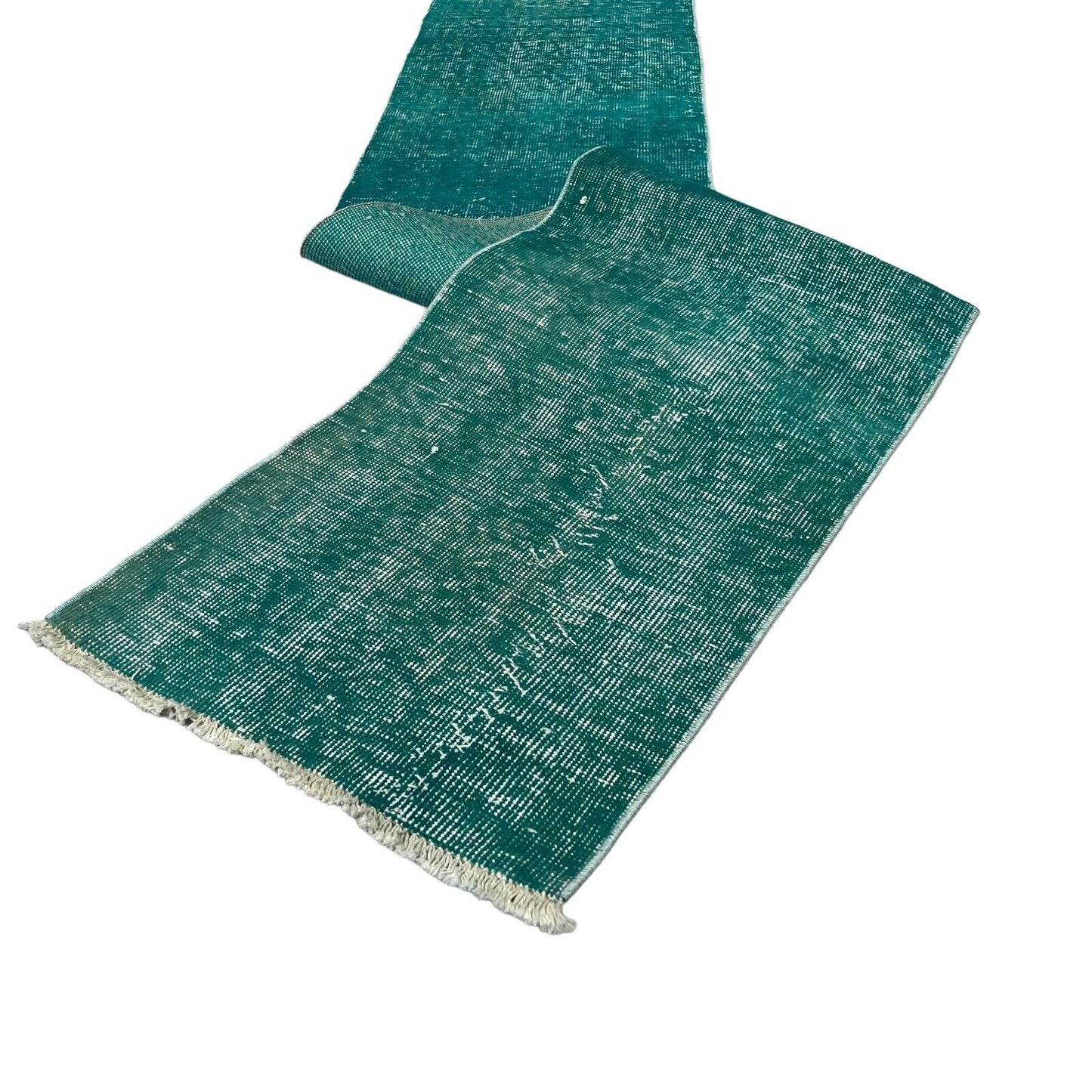 Distressed Overdyed Türkischer Teppich Läufer 307 x 48 cm Vintage Teppich Läufer