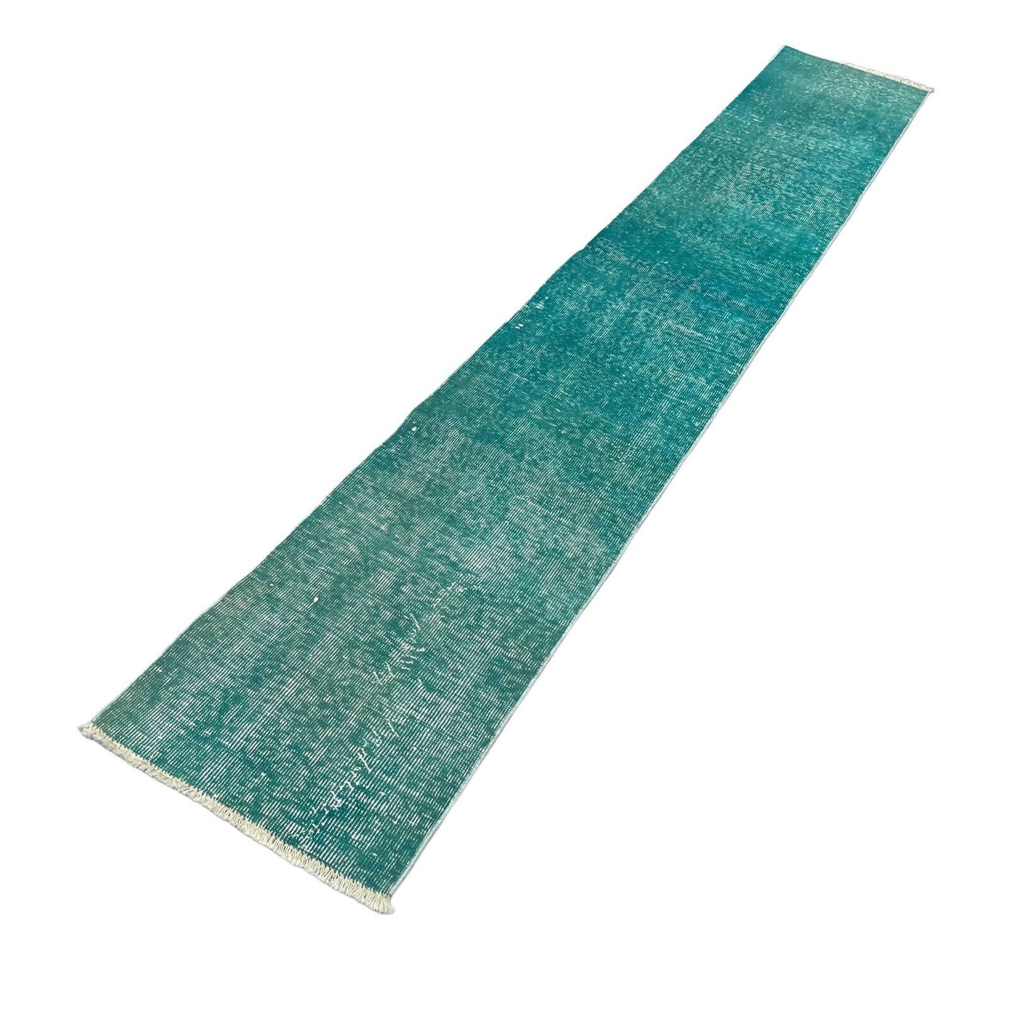Distressed Overdyed Türkischer Teppich Läufer 307 x 48 cm Vintage Teppich Läufer