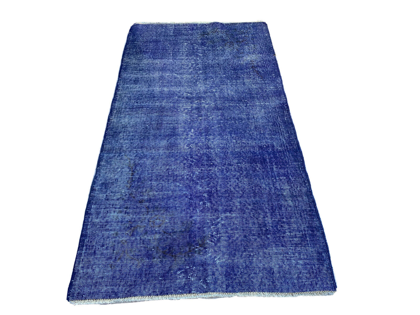 Distressed Overdyed Türkischer Teppich 195 x100 cm Vintage Wolle Blau Medium