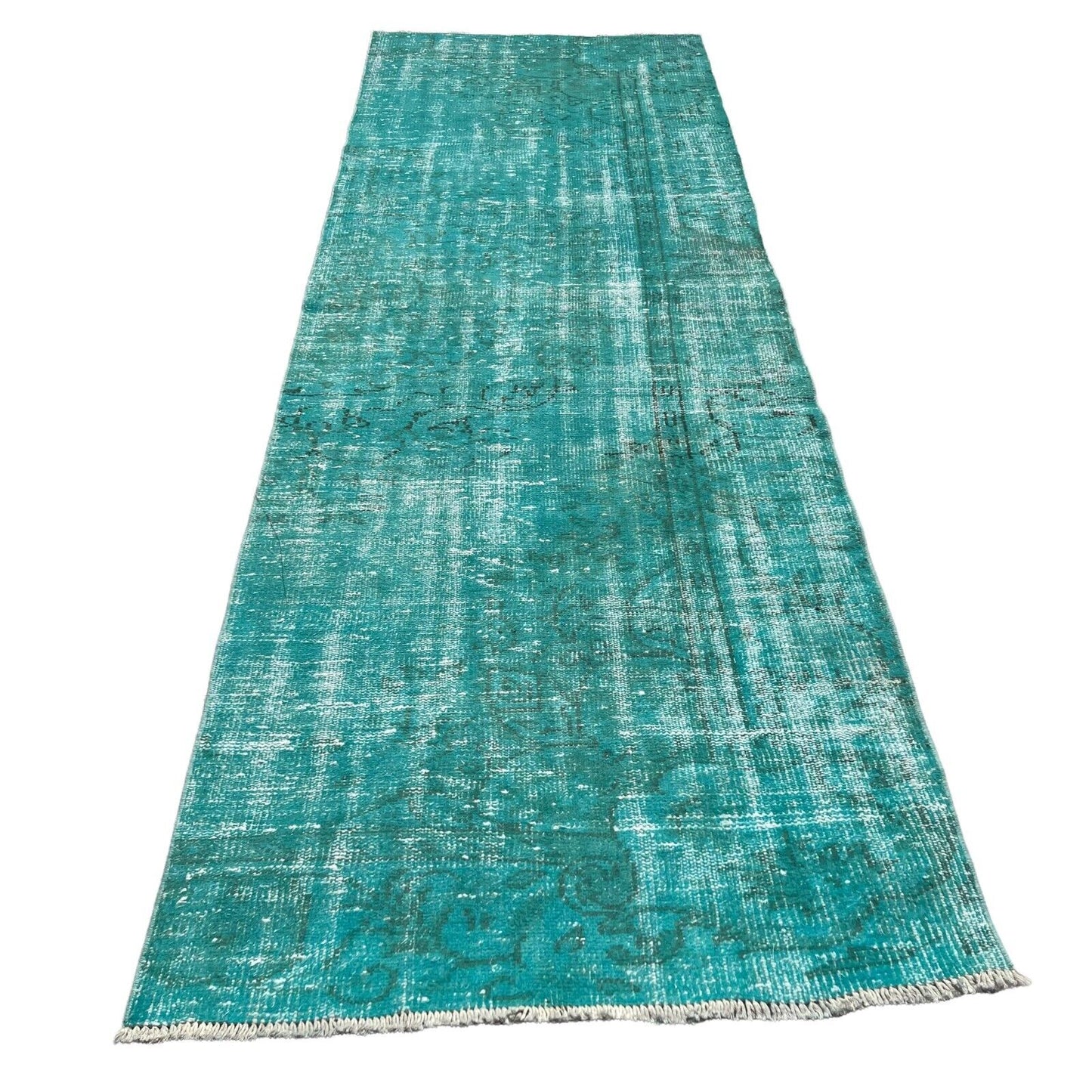Distressed Overdyed Türkischer Teppich Läufer 265 x 90 cm Vintage Teppich Läufer