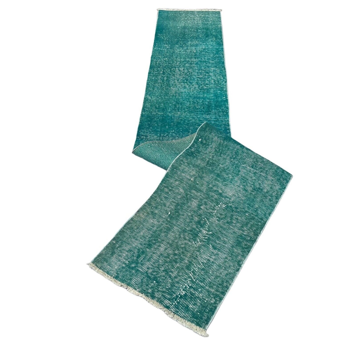 Distressed Overdyed Türkischer Teppich Läufer 307 x 48 cm Vintage Teppich Läufer