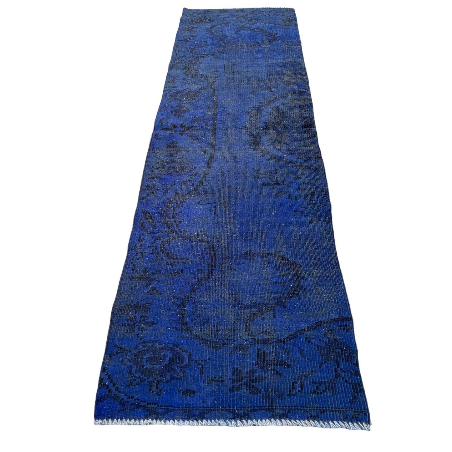 Distressed Overdyed Türkischer Teppich Läufer 253 x 73 cm Vintage Teppich Läufer