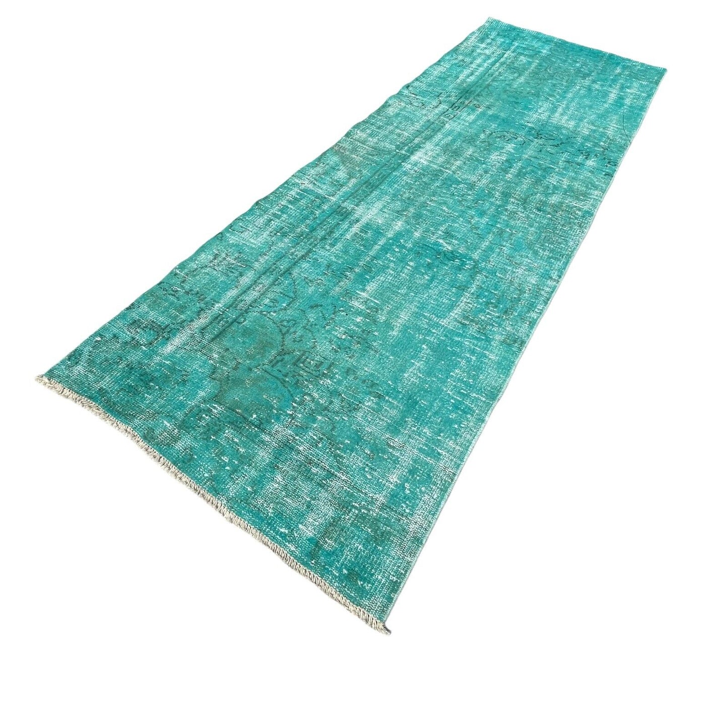 Distressed Overdyed Türkischer Teppich Läufer 265 x 90 cm Vintage Teppich Läufer