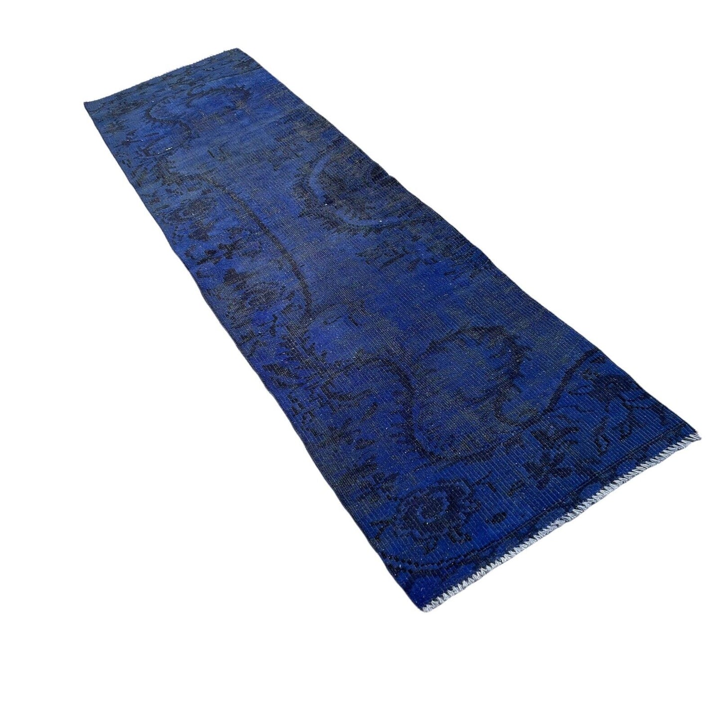 Distressed Overdyed Türkischer Teppich Läufer 253 x 73 cm Vintage Teppich Läufer