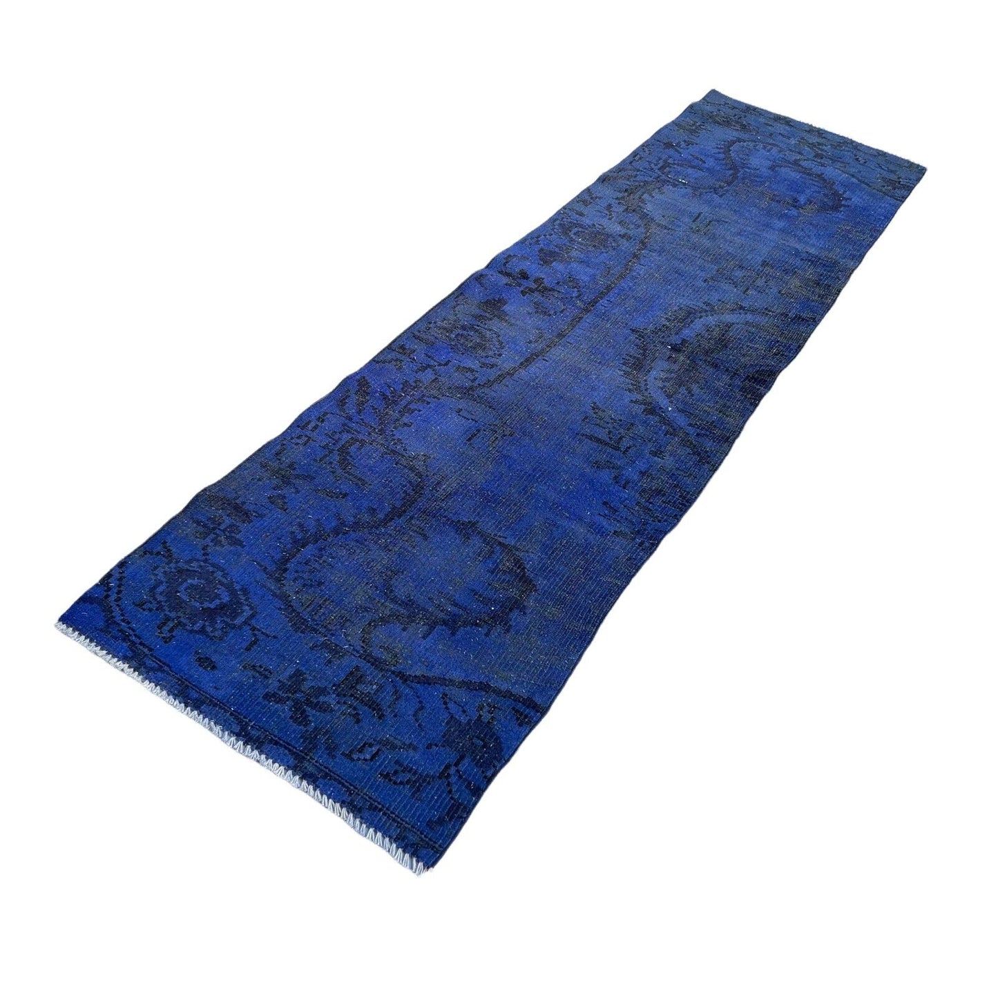 Distressed Overdyed Türkischer Teppich Läufer 253 x 73 cm Vintage Teppich Läufer