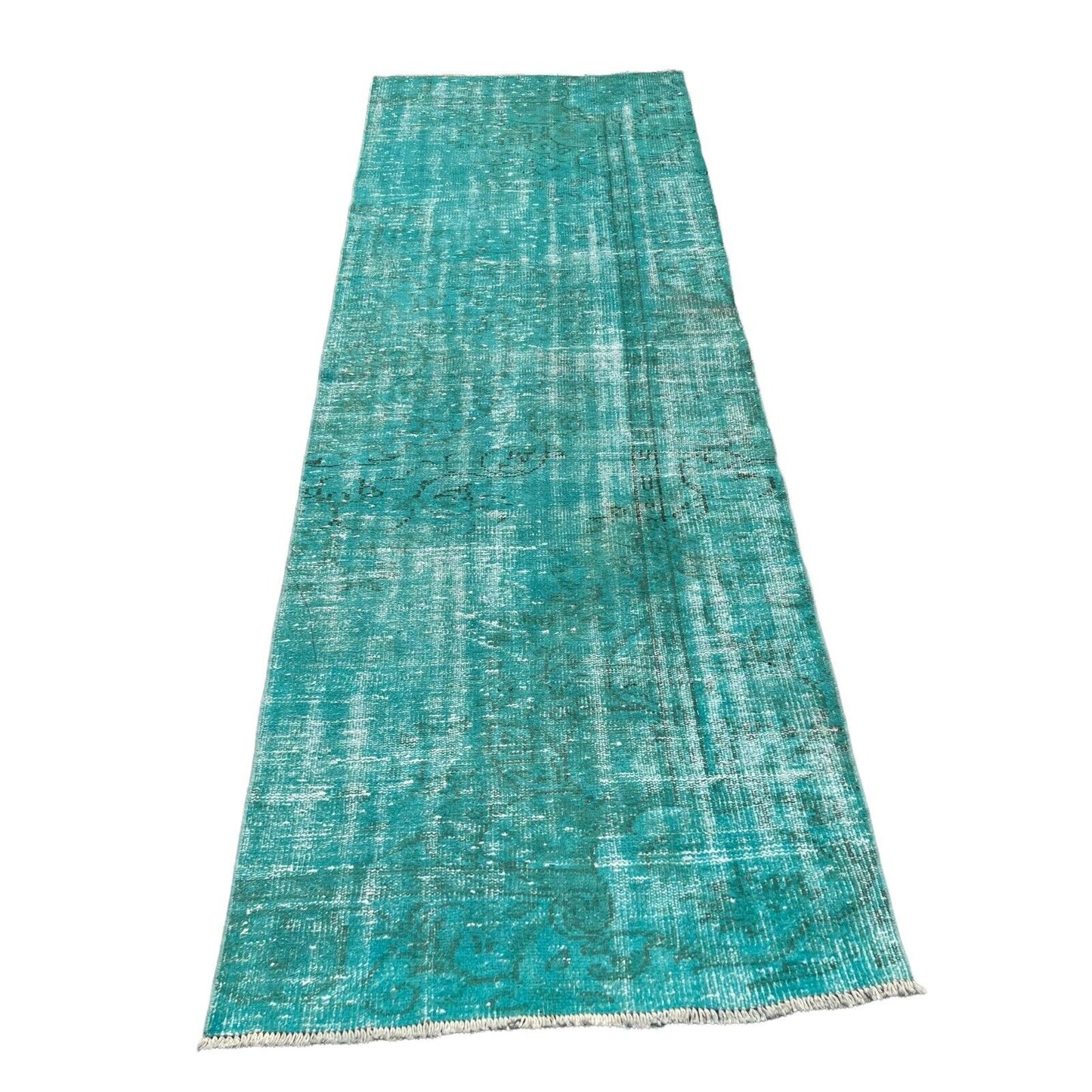 Distressed Overdyed Türkischer Teppich Läufer 265 x 90 cm Vintage Teppich Läufer