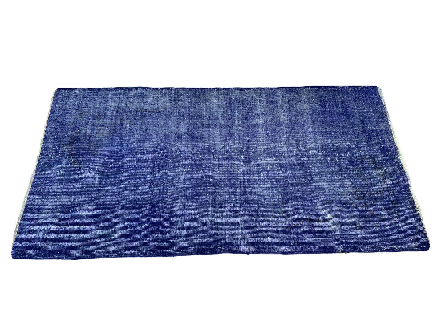 Distressed Overdyed Türkischer Teppich 195 x100 cm Vintage Wolle Blau Medium