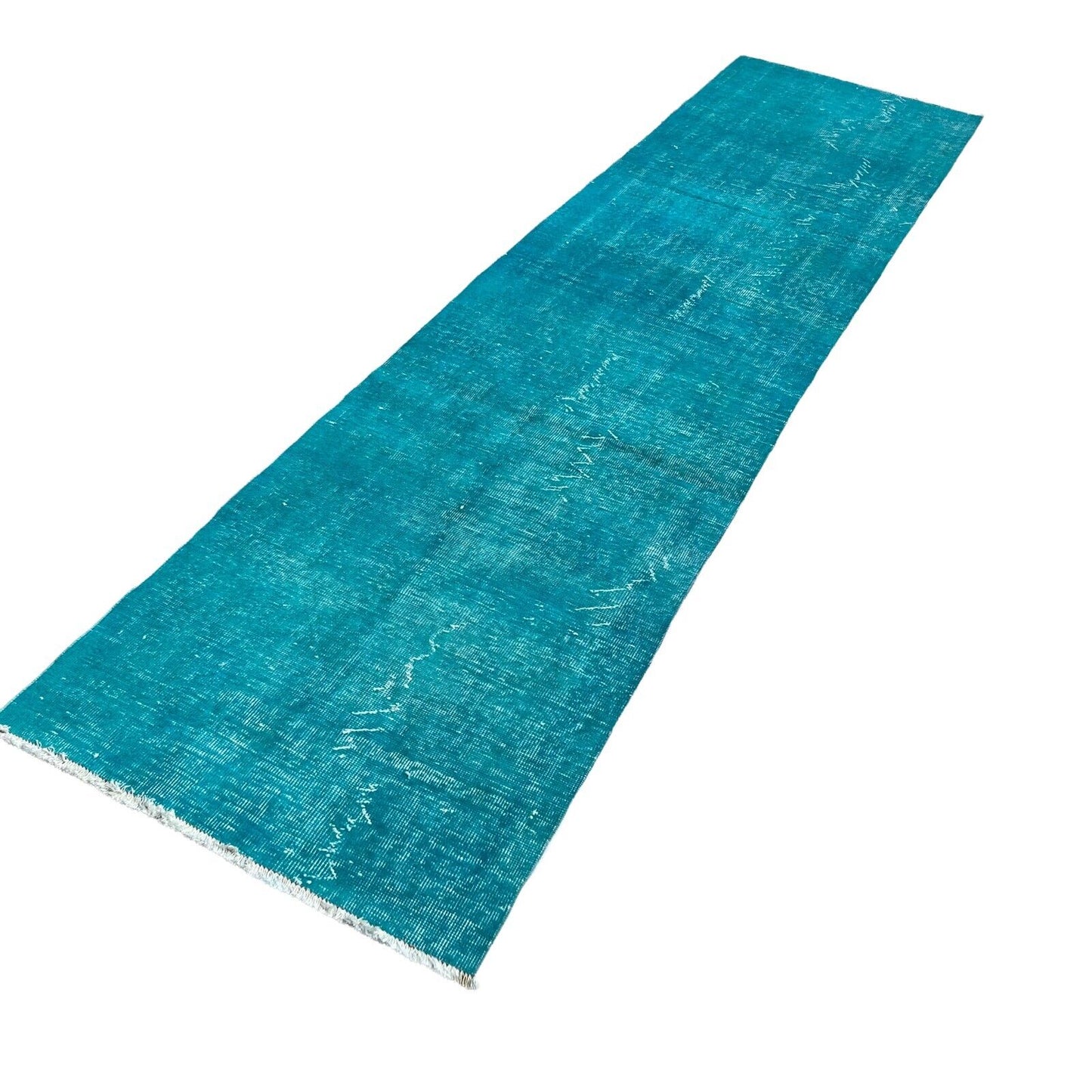 Distressed Overdyed Türkischer Teppich Läufer 305 x 80 cm Vintage Teppich Läufer