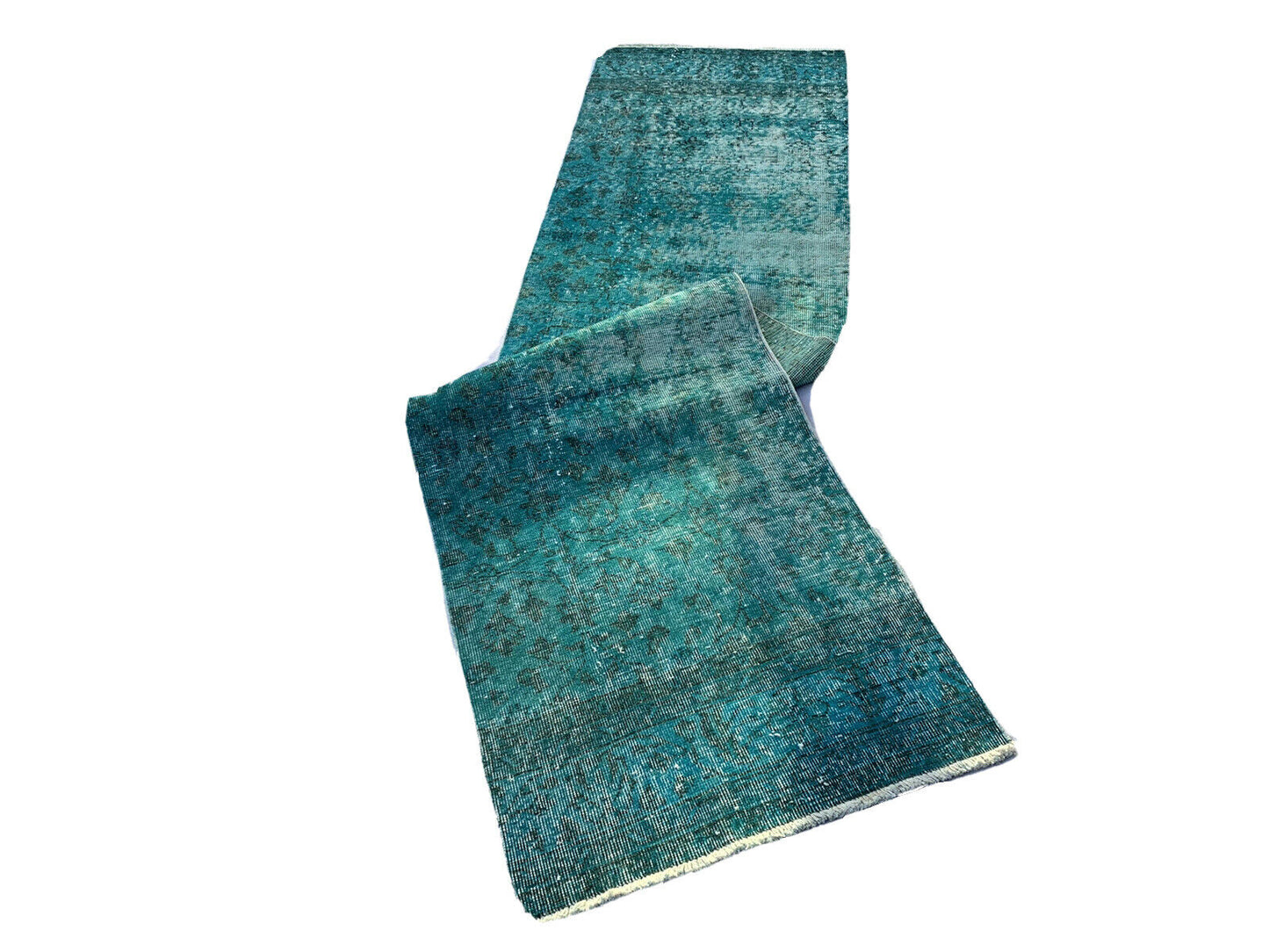 Distressed Overdyed Türkischer Teppichläufer 304 x 76cm Vintage Wool Medium