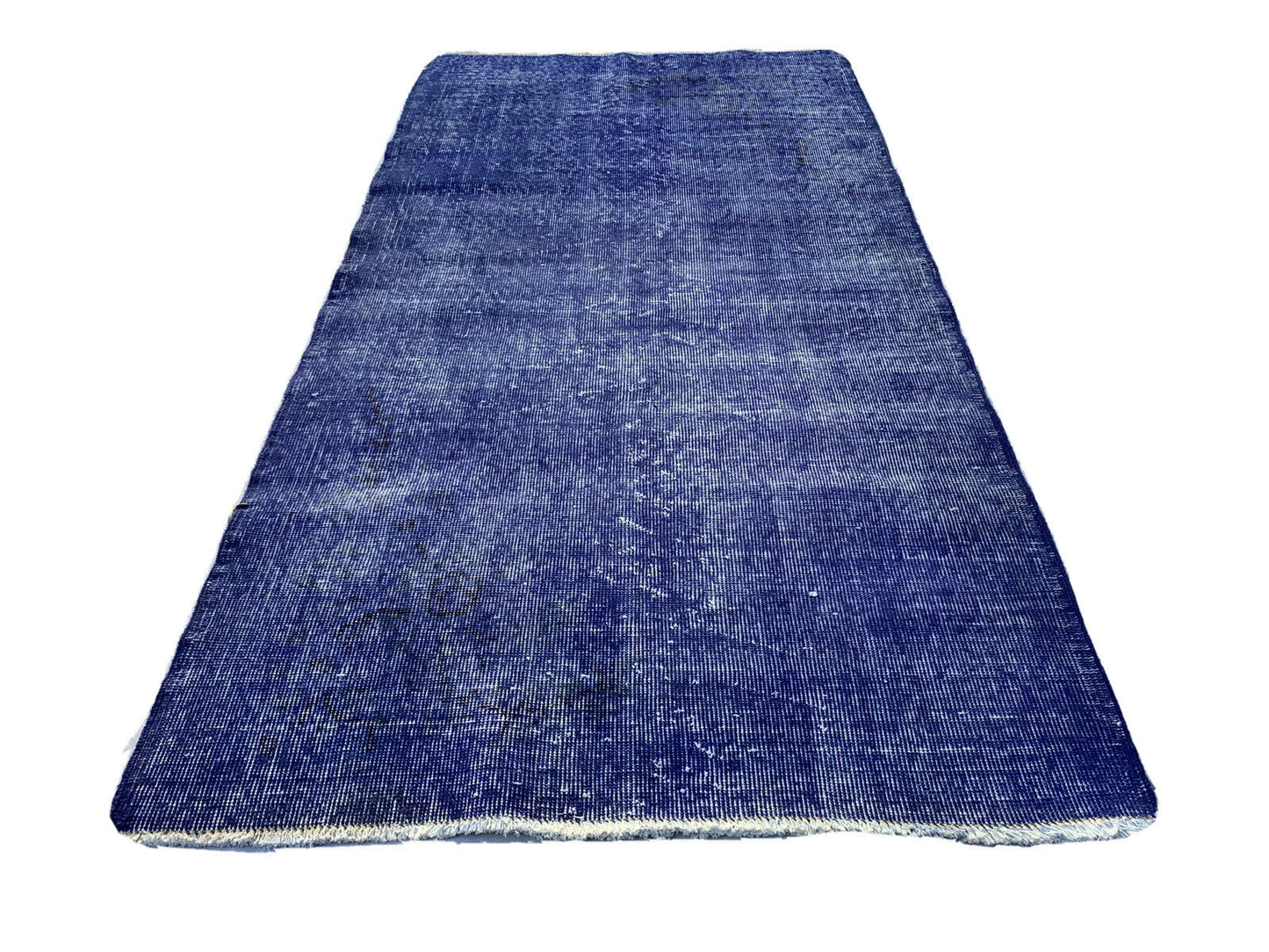 Distressed Overdyed Türkischer Teppich 195 x100 cm Vintage Wolle Blau Medium