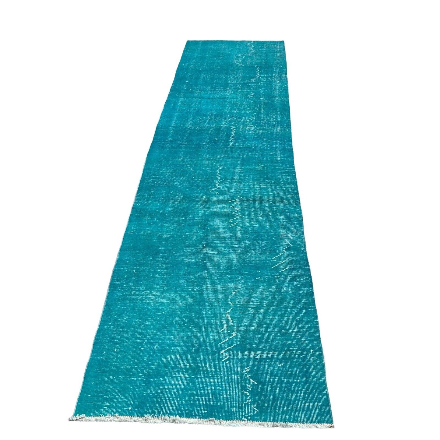 Distressed Overdyed Türkischer Teppich Läufer 305 x 80 cm Vintage Teppich Läufer