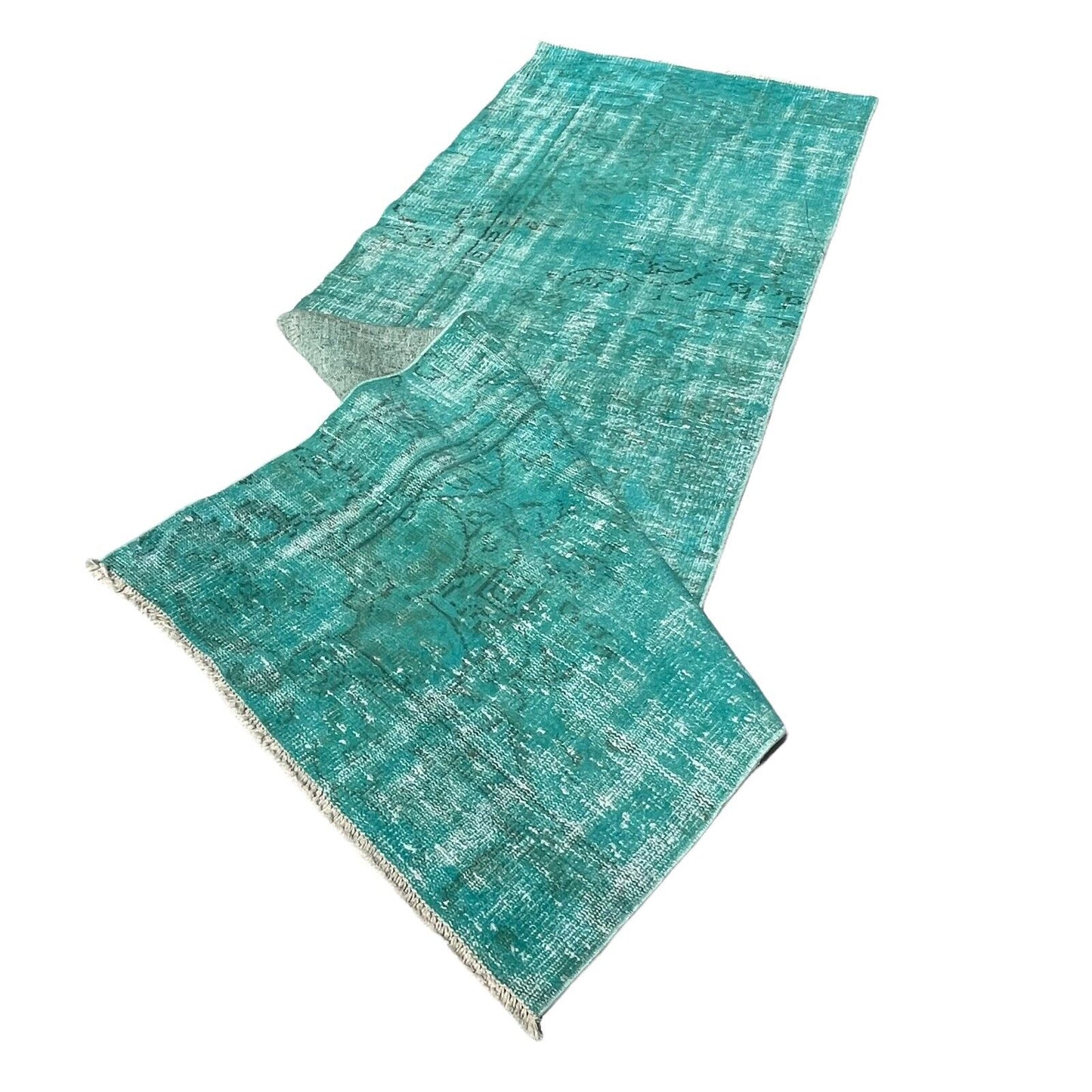 Distressed Overdyed Türkischer Teppich Läufer 265 x 90 cm Vintage Teppich Läufer