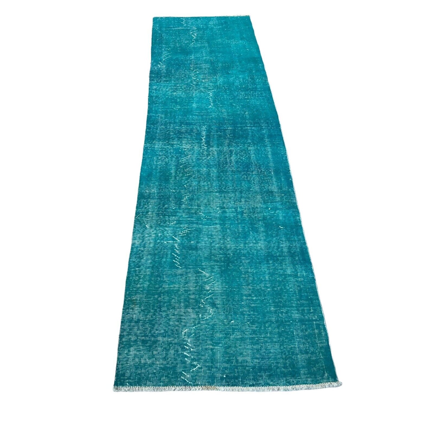 Distressed Overdyed Türkischer Teppich Läufer 305 x 80 cm Vintage Teppich Läufer