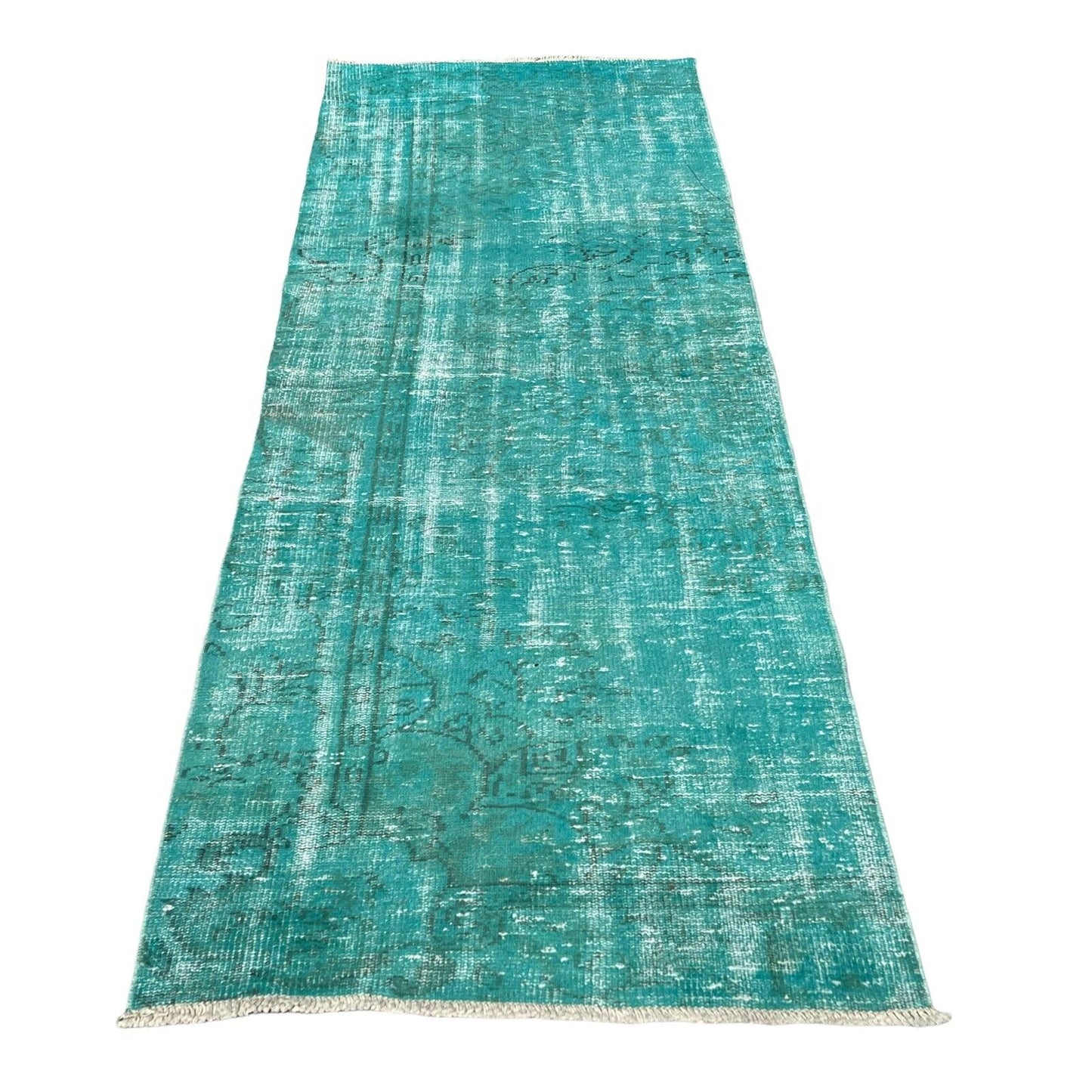 Distressed Overdyed Türkischer Teppich Läufer 265 x 90 cm Vintage Teppich Läufer