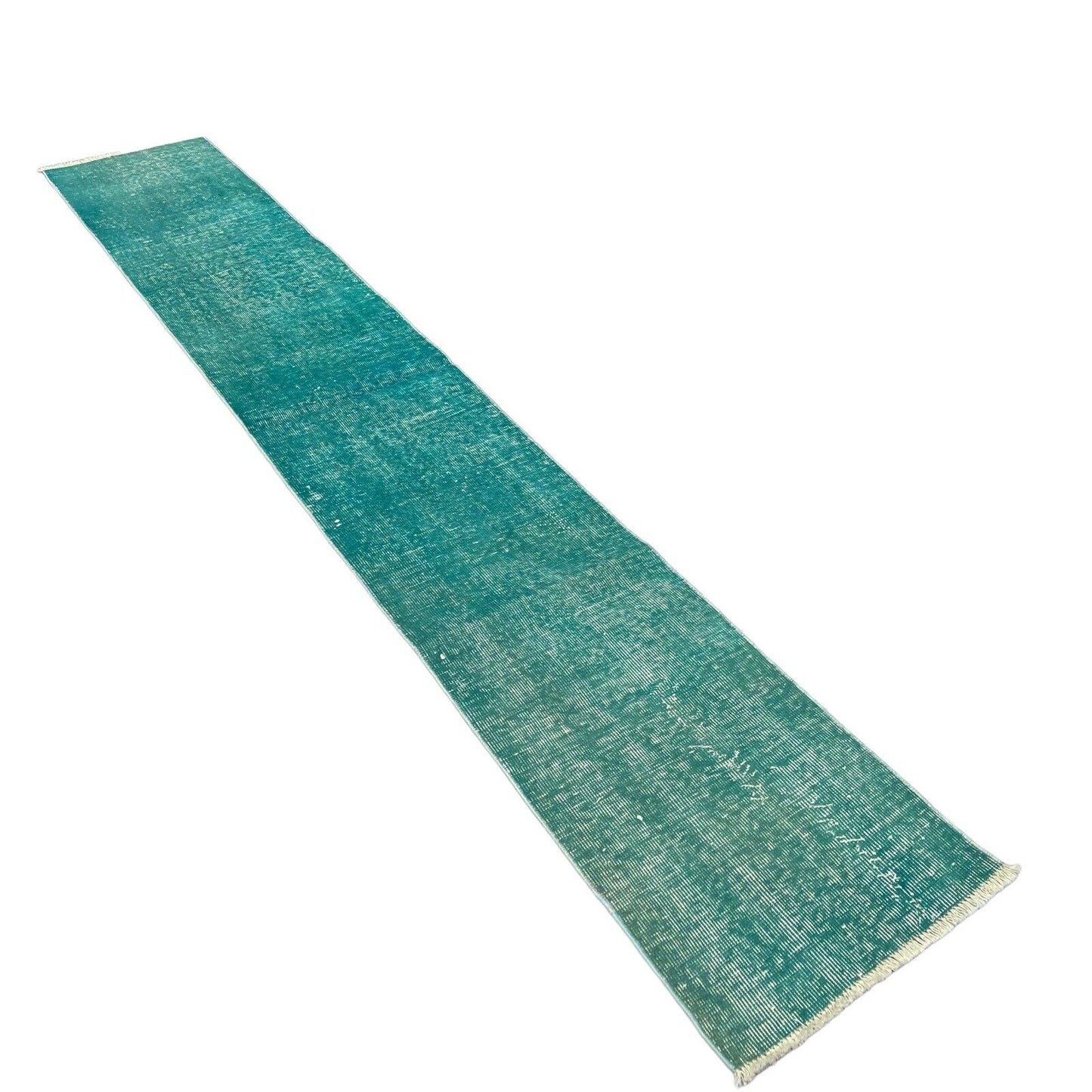 Distressed Overdyed Türkischer Teppich Läufer 307 x 48 cm Vintage Teppich Läufer