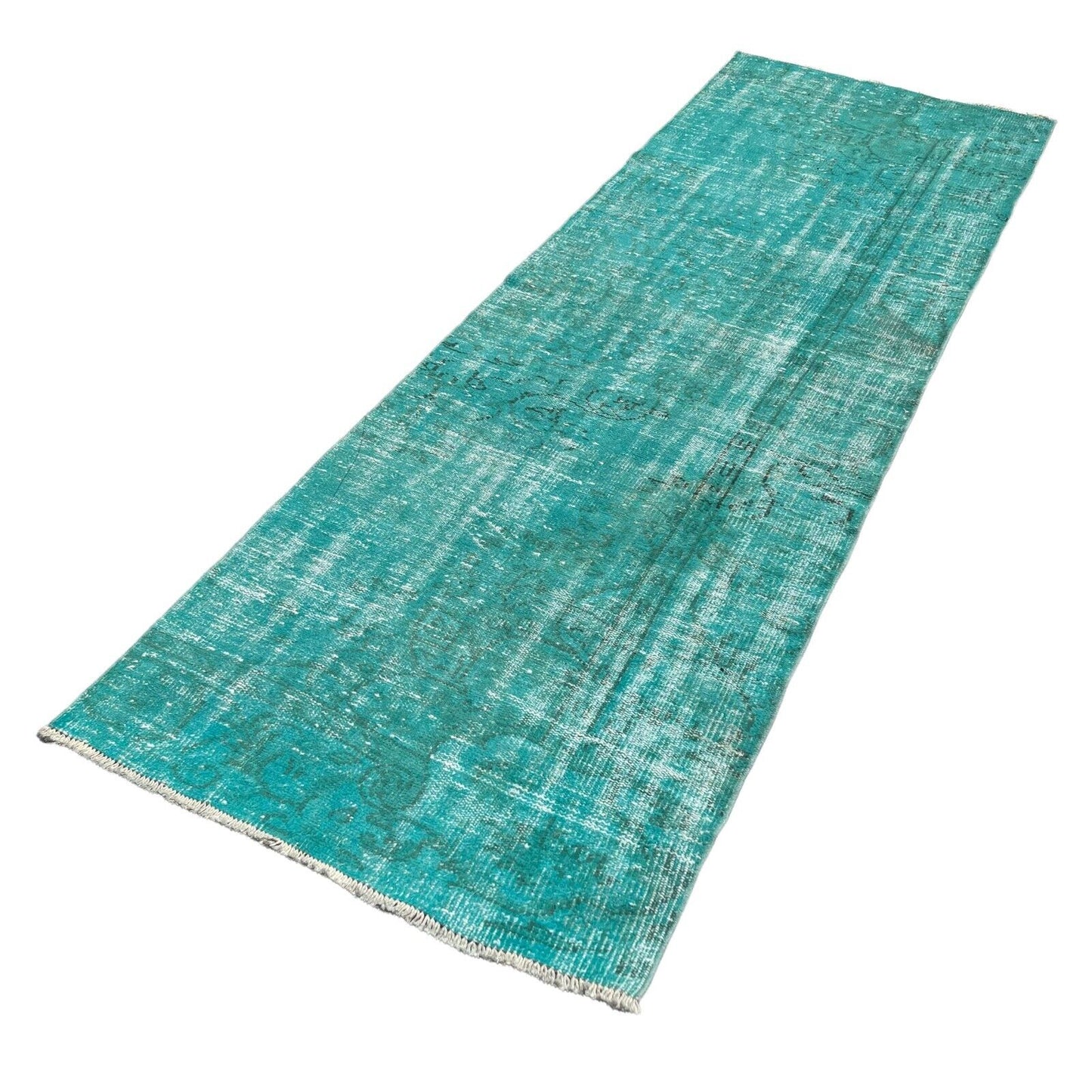 Distressed Overdyed Türkischer Teppich Läufer 265 x 90 cm Vintage Teppich Läufer