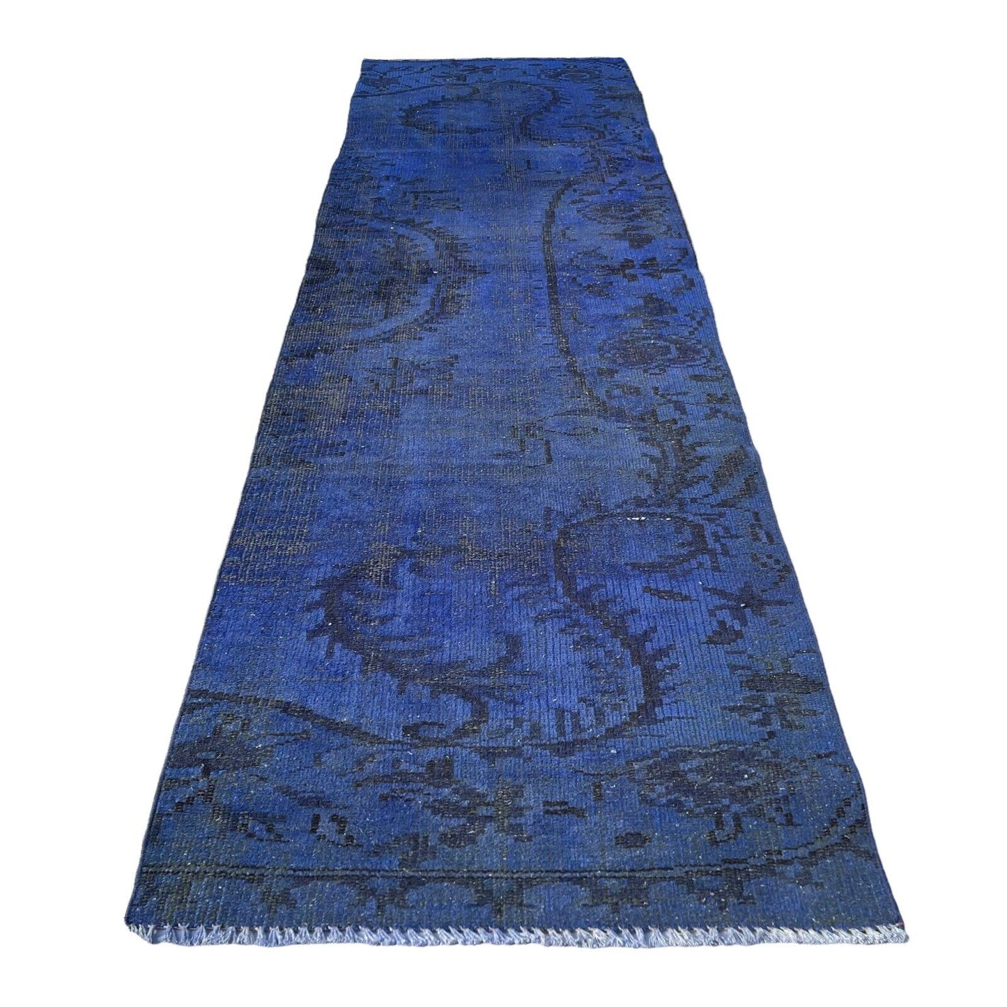 Distressed Overdyed Türkischer Teppich Läufer 253 x 73 cm Vintage Teppich Läufer
