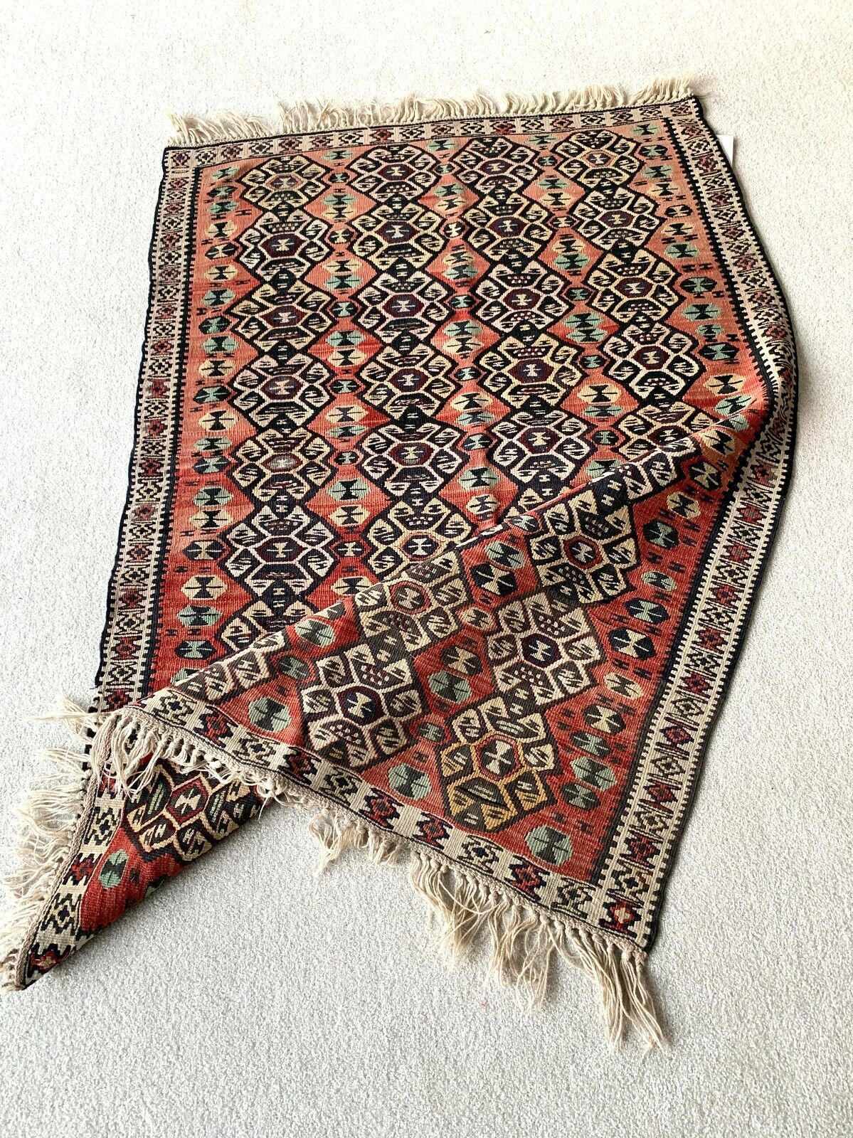 Traditionelle türkische Kelim Teppich Shabby Vintage Wolle Land Kelim 142x100 cm