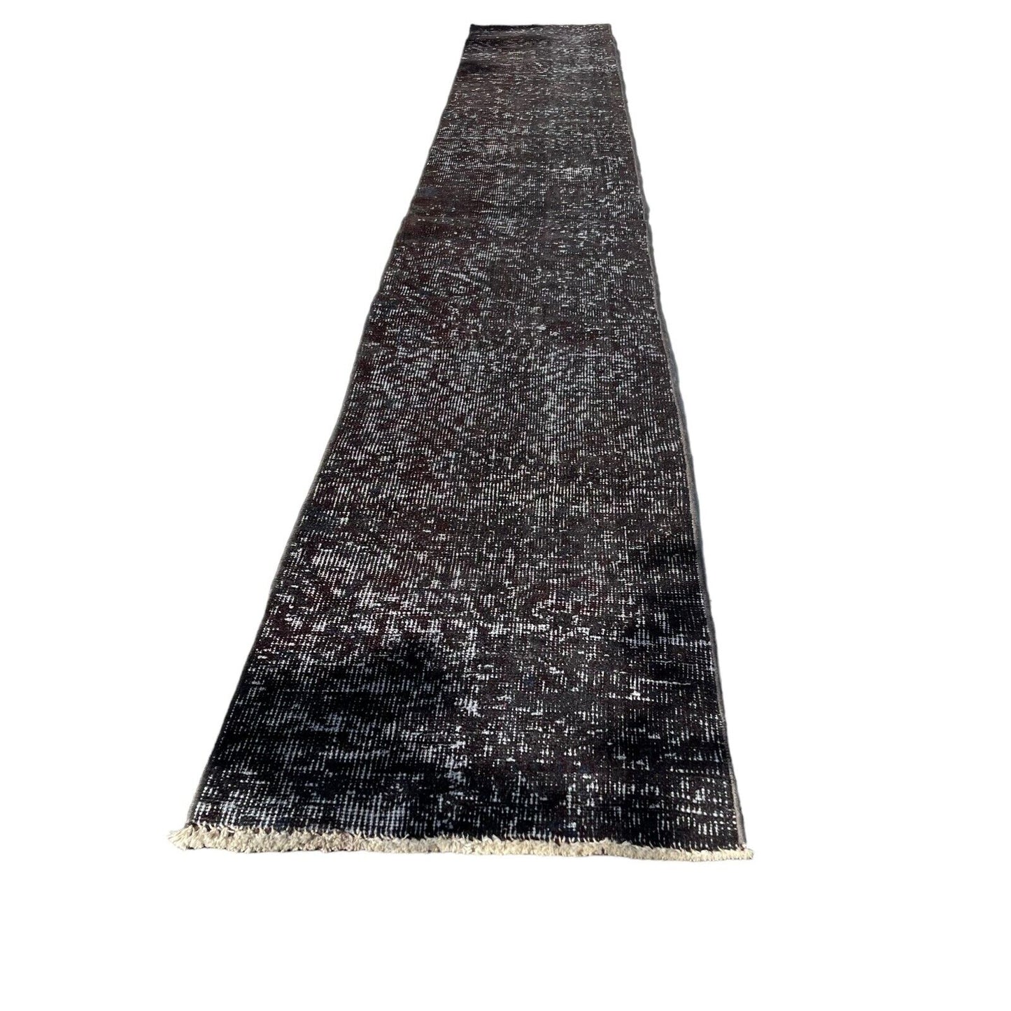 Distressed Overdyed Türkischer Teppich Läufer 320 x 47 cm Vintage Teppich Läufer