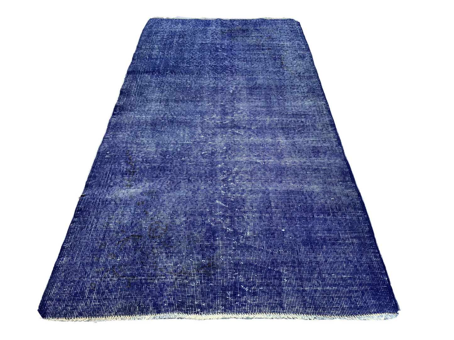 Distressed Overdyed Türkischer Teppich 195 x100 cm Vintage Wolle Blau Medium