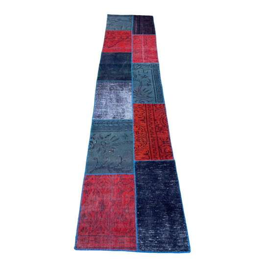 Unique Turkish Vintage Distressed  Patchwork Rug Runner , 300 x 61 cm