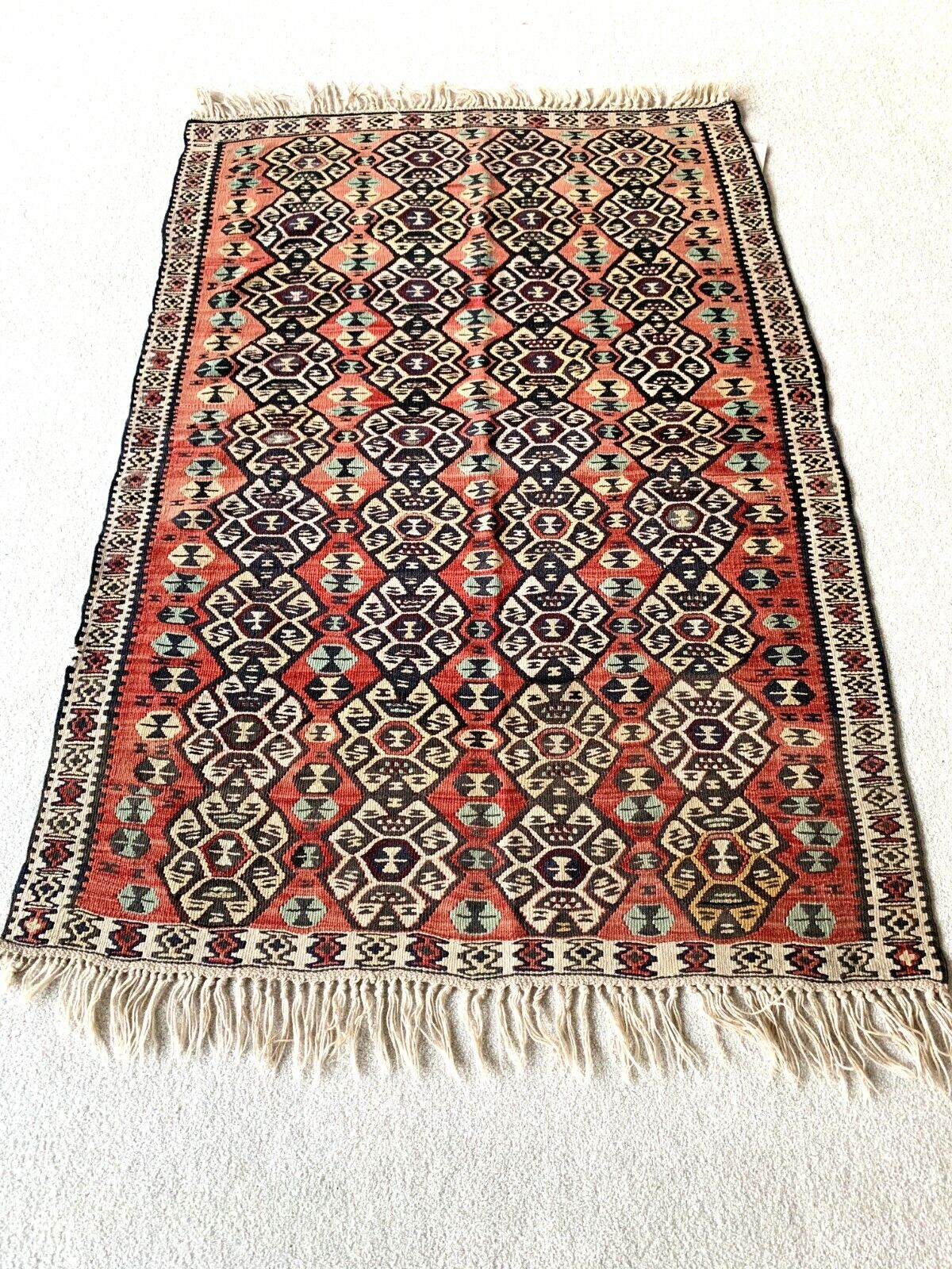 Traditionelle türkische Kelim Teppich Shabby Vintage Wolle Land Kelim 142x100 cm