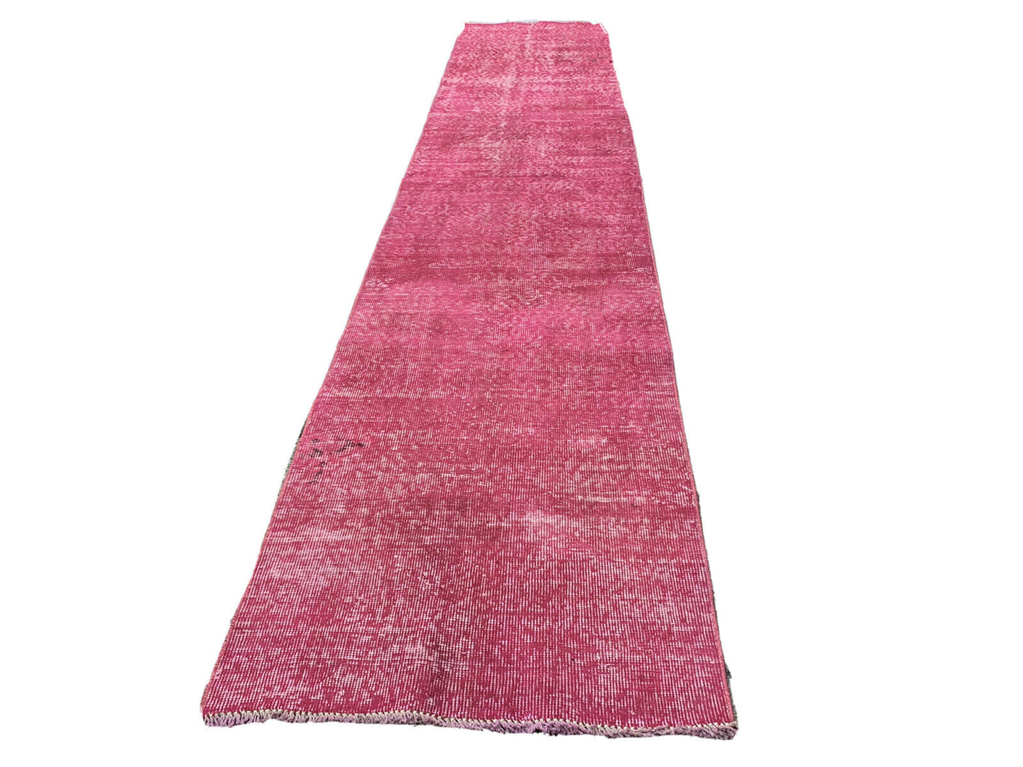 Distressed Overdyed Türkischer Teppichläufer 336 x 71 cm Vintage Wool Medium