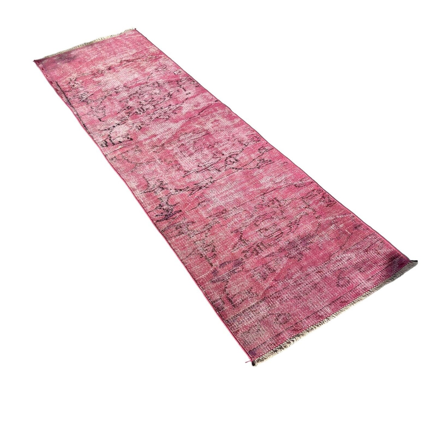 Distressed Overdyed Türkischer Teppich Läufer 232 x 65 cm Vintage Teppich Läufer