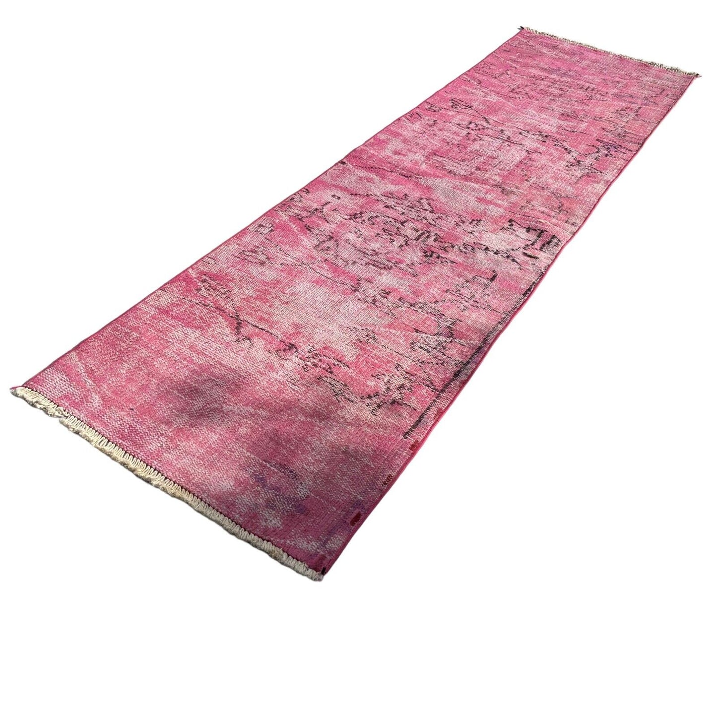 Distressed Overdyed Türkischer Teppich Läufer 232 x 65 cm Vintage Teppich Läufer
