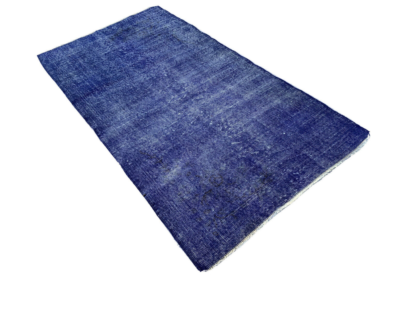 Distressed Overdyed Türkischer Teppich 195 x100 cm Vintage Wolle Blau Medium