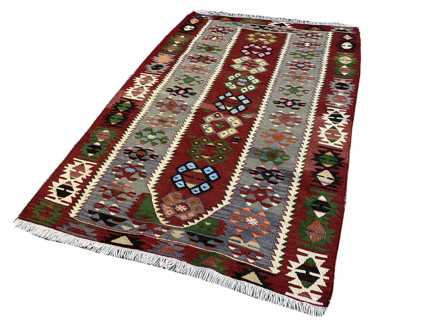 Traditionelle türkische Eshme Kelim Teppich, Vintage Wolle Land Kelim 167x108 cm